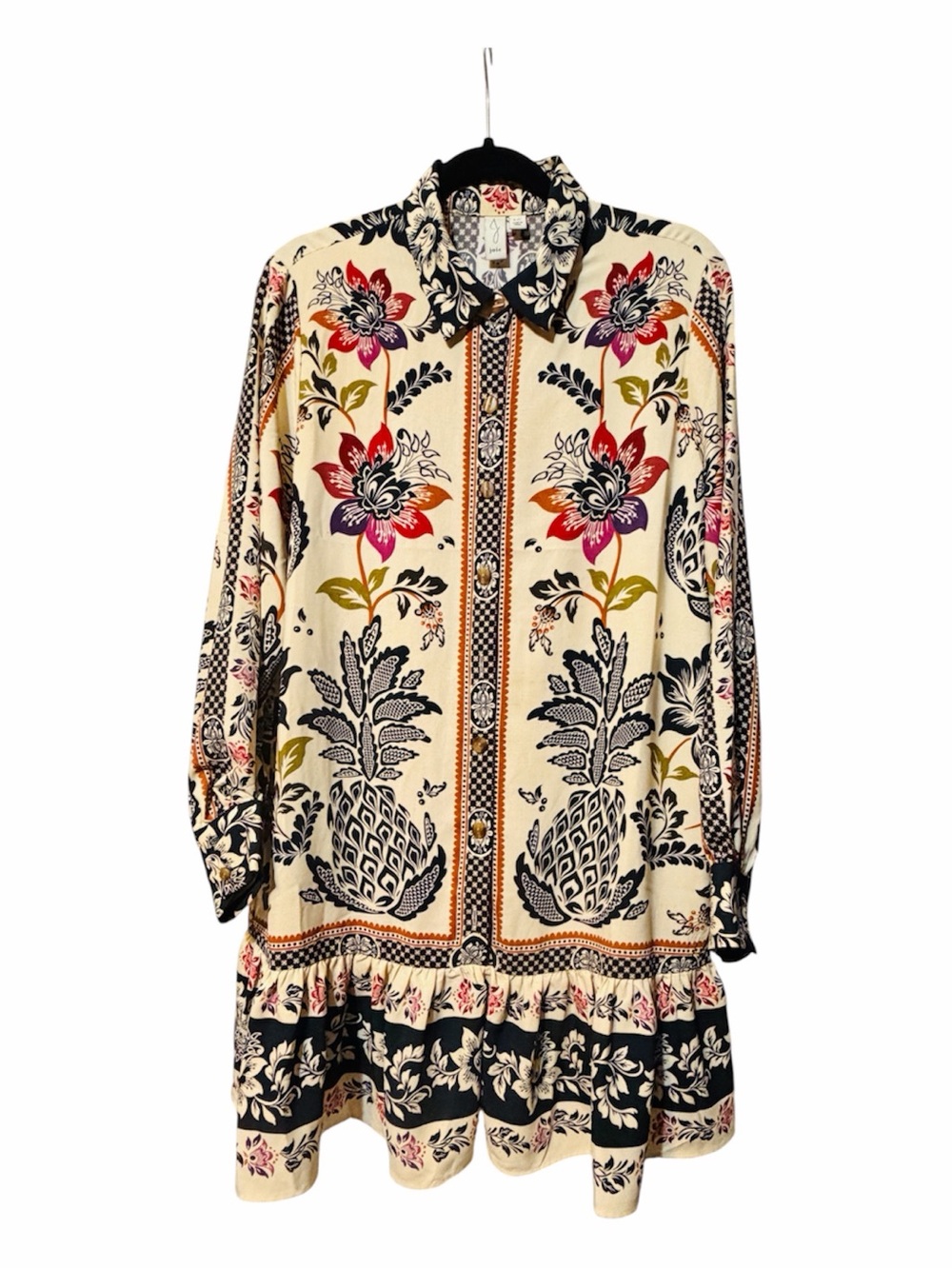 Joie Boho Floral Pineapple Print Ruffle Hem Dress - Size Large - Picture 3 of 12